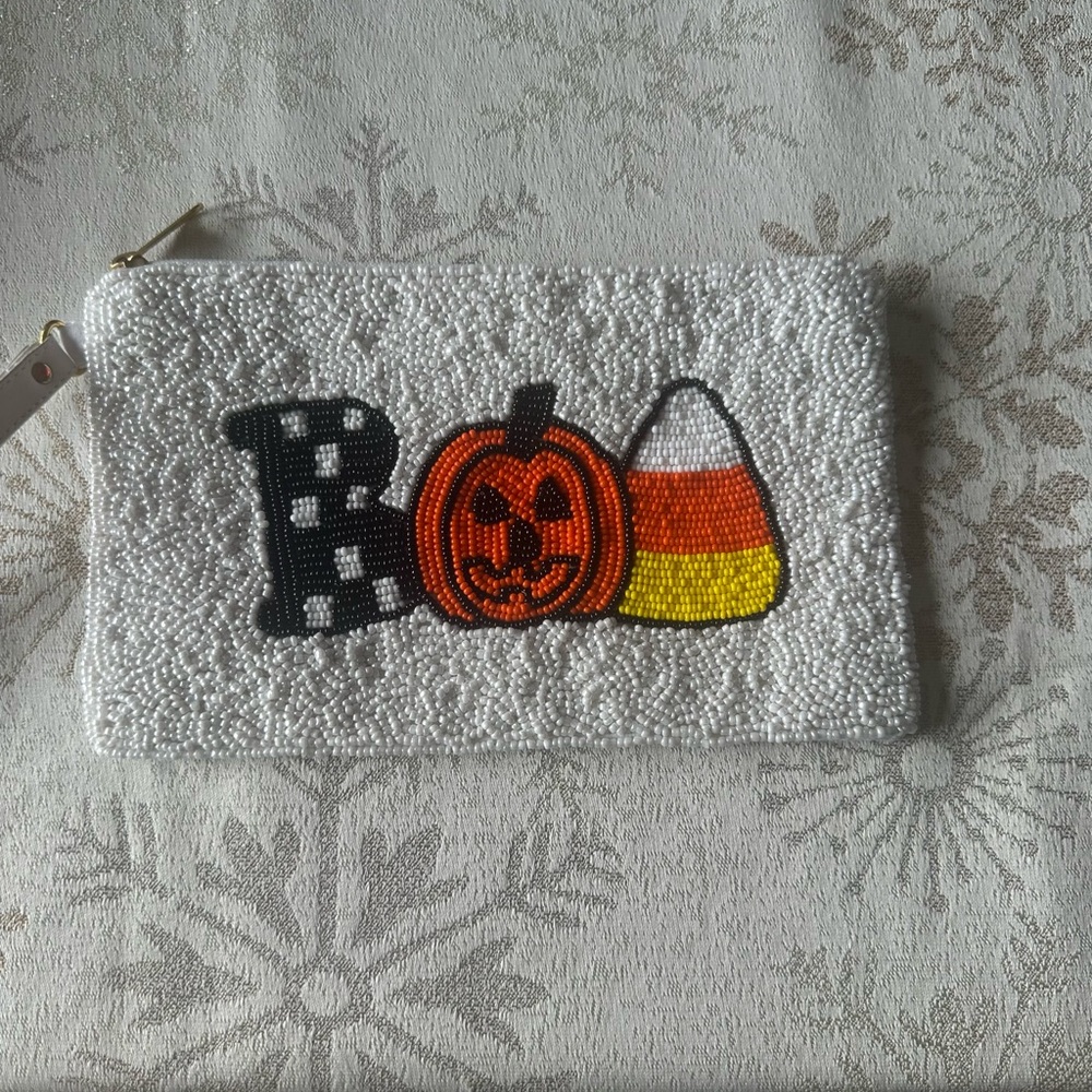 Halloween Beaded Clutch with Pumpkin and Candy Corn
